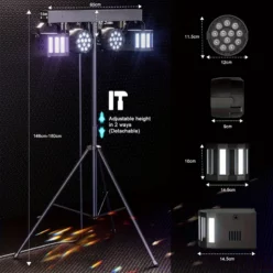 Alternative view of LED RGBW Par Lights with Remote and DJ Stage Lighting Stand