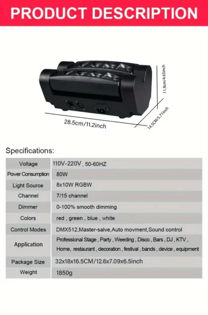 LED Spider Moving Head 8×10W RGBW- DJ AIK - Image 9
